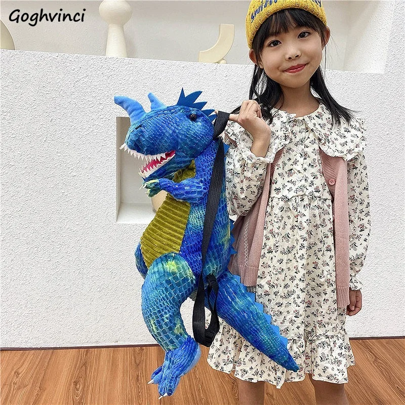 

Backpacks Kids Tie Dye Casual Cartoon 3D Dinosaur Fluffy Kindergarten Adjustable School Bag Bookbag for Children Gifts Fashion