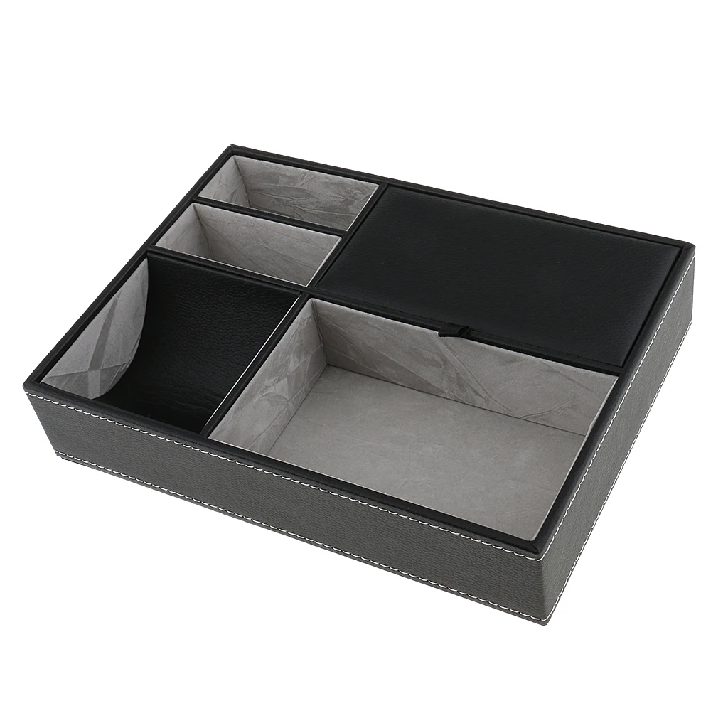 

Jewelry Box Storage Cabinet Organizer 5 Multi-size Slots Black PU Leather