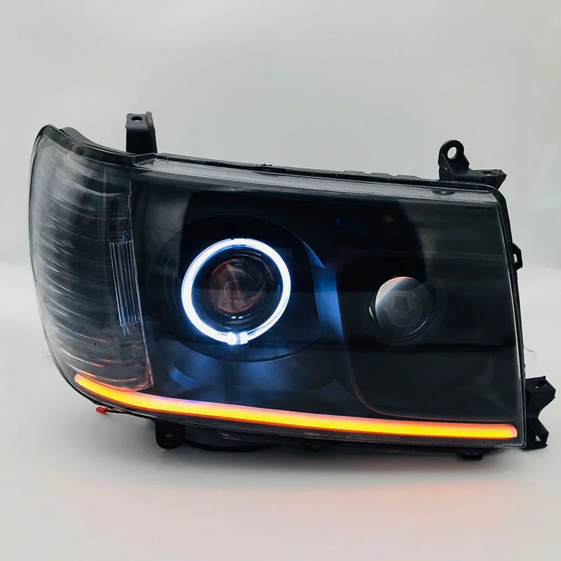 

eOsuns LED headlight assembly angel eye daytime running light with turn signal for Toyota Land Cruiser Prado
