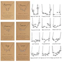 twelve constellation necklace starry sky edition rhinestone constellation zodiac necklace clavicle chain paper card jewelry