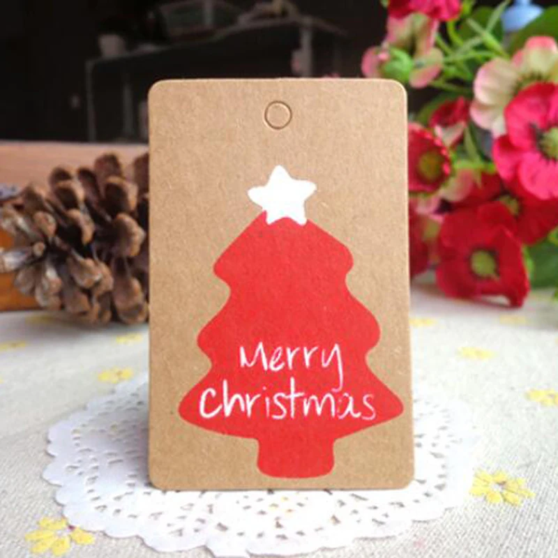 50 шт. бирки из крафт-бумаги Счастливого Рождества подарок Санта-Клаус бумажная