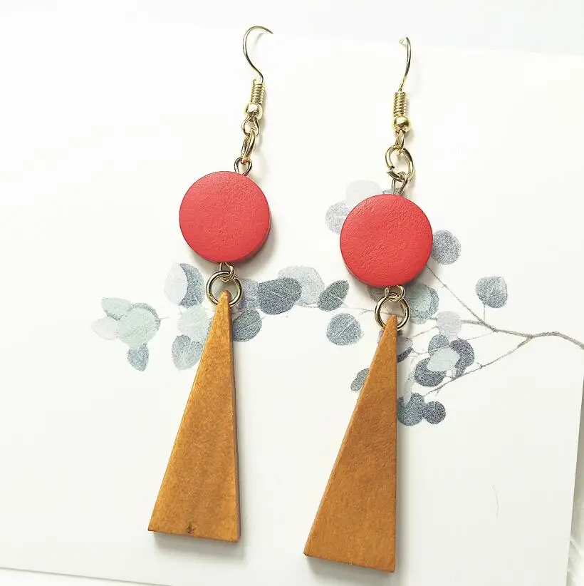 2019 деревянные круглые серьги для женщин в Корейском стиле|Серьги-подвески| |