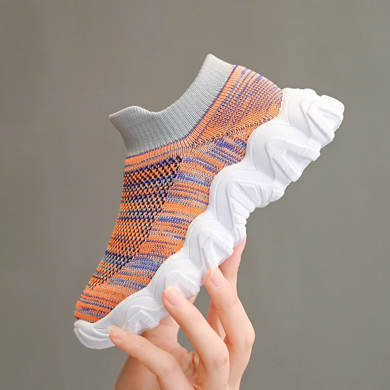 

Selling New Girls baby Knitted Breathable Shoe Fashion Boys Socks Sneakers Soft Sole Girls Jogging Shoes Slip-on Kids Sport Shoe