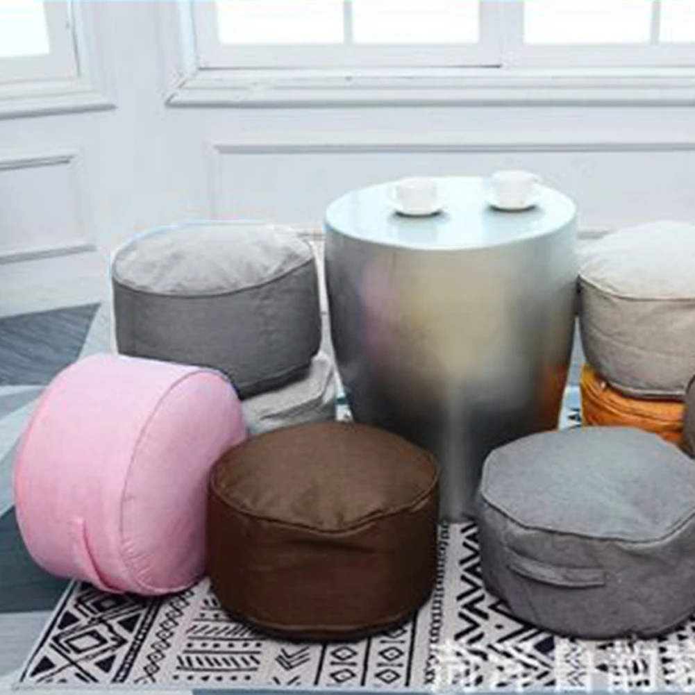 

Solid Bean Bag Sofa Stool Pouffe Footstool Modern Round Ottoman Minimalist Linen Home Decor Living Room Pull-Tab Bedroom