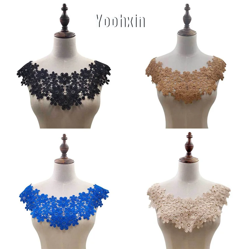 

HOT black White gold cotton embroidery flower lace collar Fabric Sewing Applique DIY guipure ribbon trim neckline wedding decor