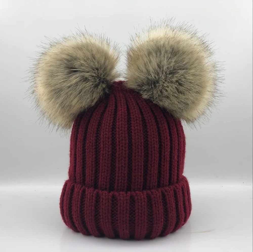 Зимняя теплая шапка Gorros Para Bebe для маленьких мальчиков и девочек, большой размер 15 см, помпон из искусственного меха, детские вязаные шапочки