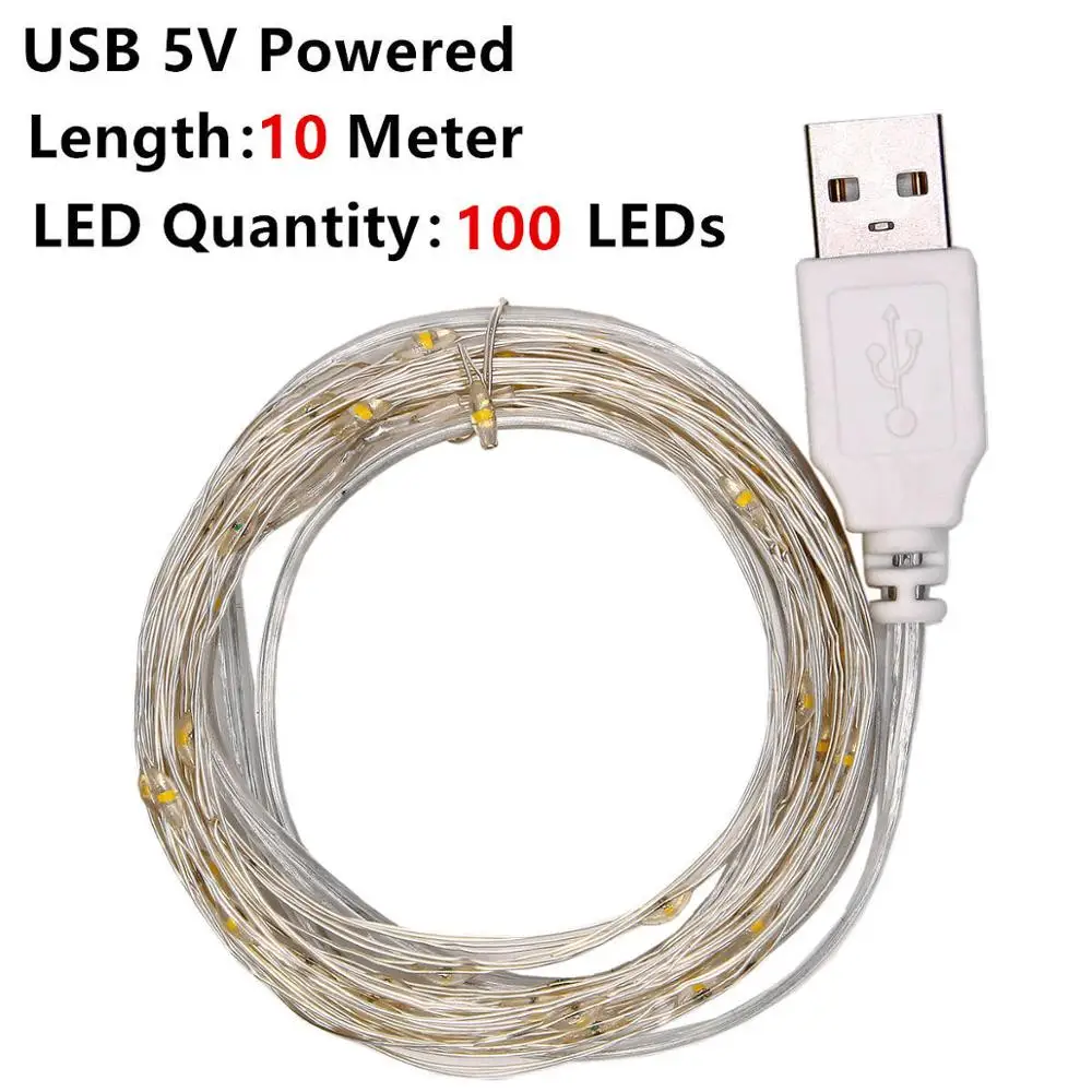 10M Powered by USB USB праздничный Сказочный светильник s гирлянда на батарейках светодиодный светильник-Гирлянда для украшения рождественской наружной гирлянды - Испускаемый цвет: 10M Powered by USB