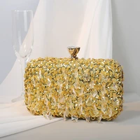 diamond evening clutch bag for women wedding golden clutch purse chain shoulder bag small party handbag with metal handle