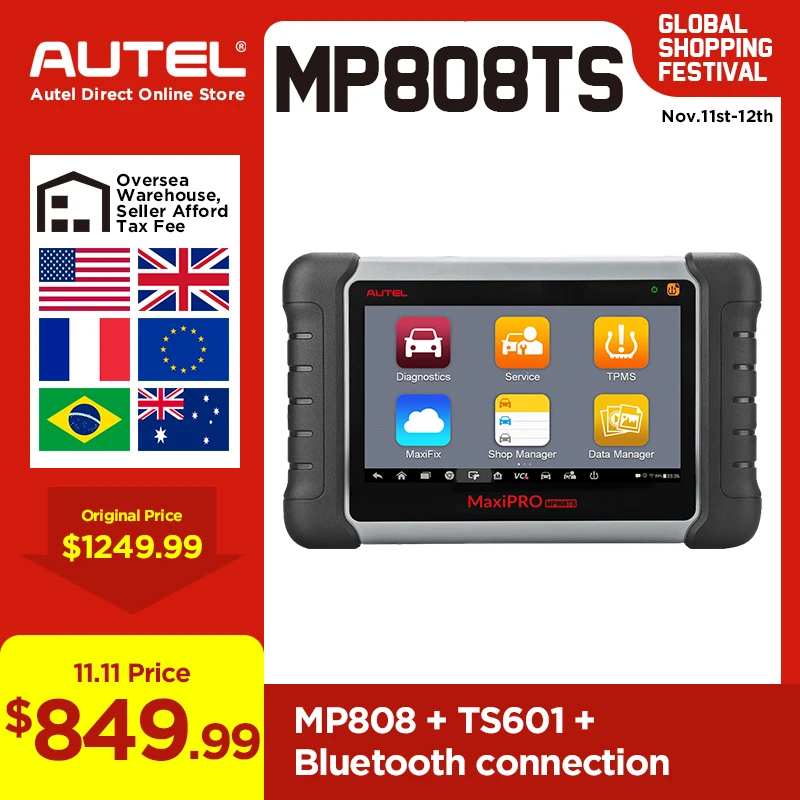 AUTEL MaxiPRO MP808TS OBD2 сканер автомобильное транспортное Bluetooth OBDII автомобиля диагностический инструмент ПП давления воздуха в шинах программирования код ридер