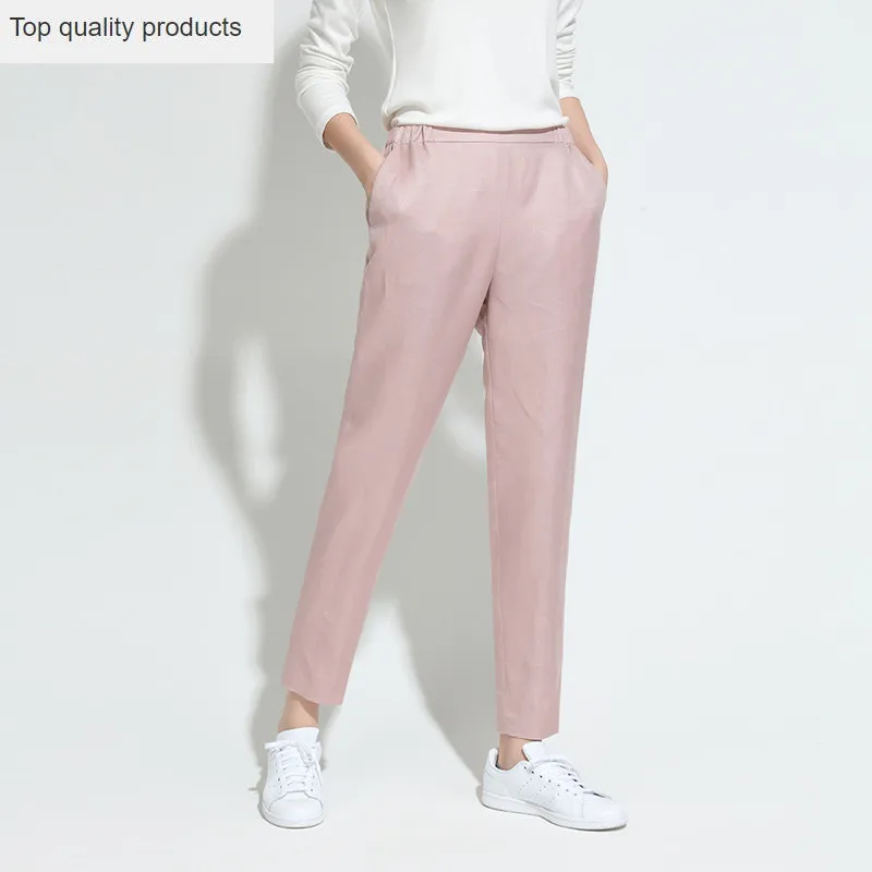

2020 Casual Spring Trousers Women High Waist Pants Streetwear Linen Harem Pants Pink Office Work pantalon femme YQ365