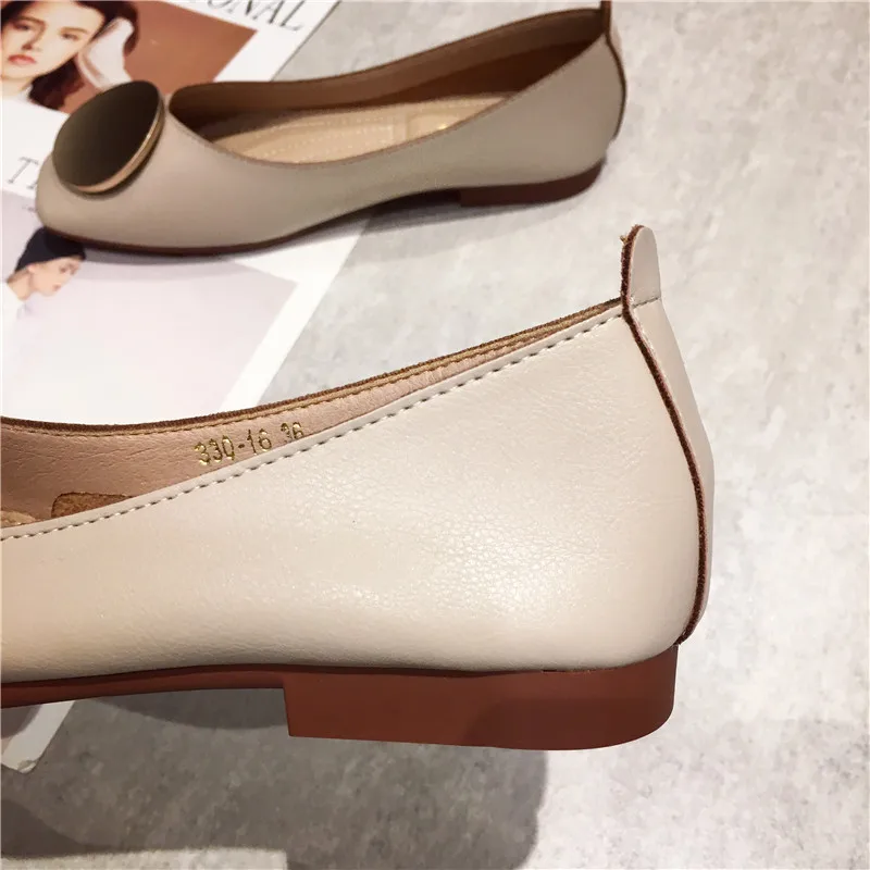 

Fashion Metal Round Buckle Brand Shoes Women Slip On Ballet Flats Zapatos De Mujer Female Square Toe Shallow Casual Shoes Loafes