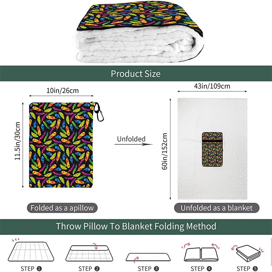 vender Penas Coloridas Viagem Travesseiro Cobertor Dois-em-um Mochila Cinta E Compacto Avião Saco Cintura Suporte 60x43 Polegadas