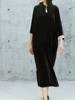 new spring original design traditional chinese vintage design stand collar long velvet cheongsam dress for women