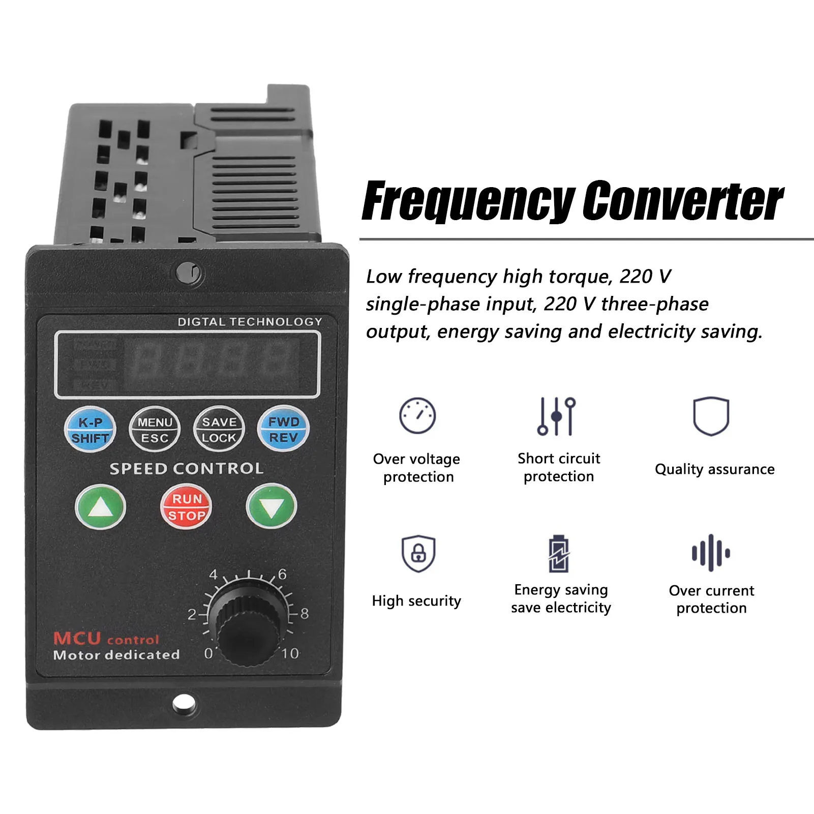 

220V Frequency Converter Single-phase Input 3-phase Output Motor Driver Frequency Converter with 4-digit Digital Tube Display