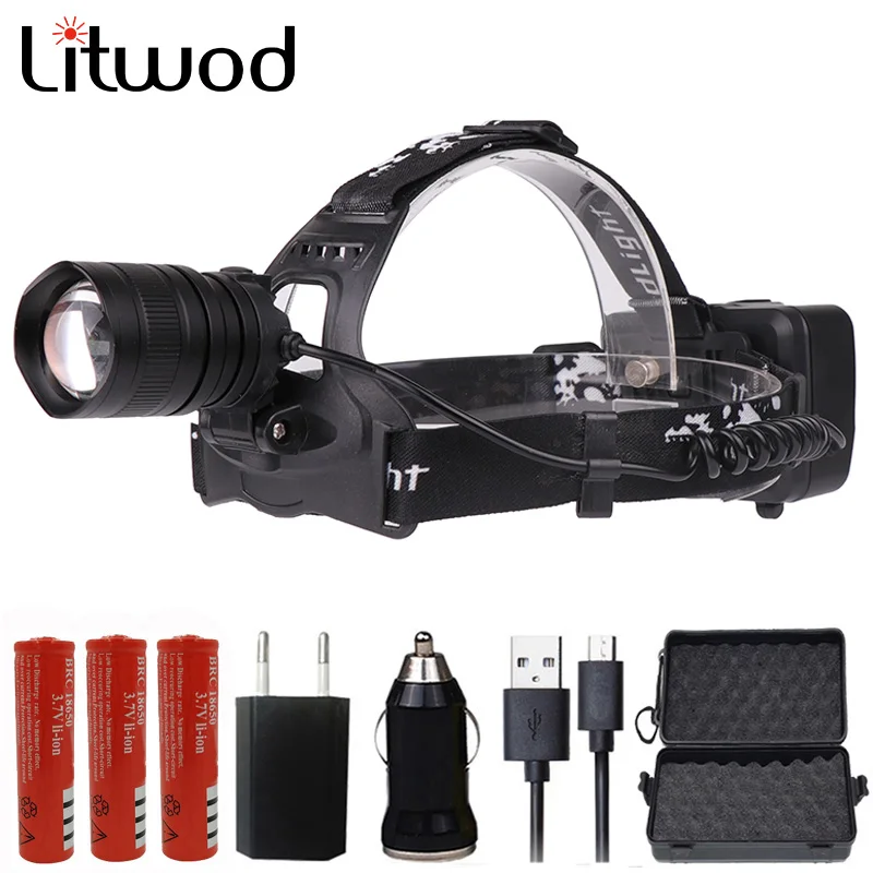Litwod Z40 50000LM XHP70 светодиодный налобный фонарь мощный зум объектив перезаряжаемый