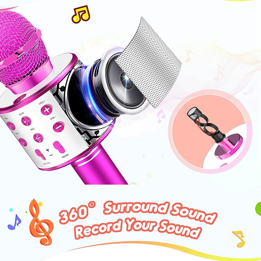 

Hot Wireless Microphone Professiona Speaker Handheld Microfone Player Singing Recorder Mic for Kids Girls Boys Birthday Gift