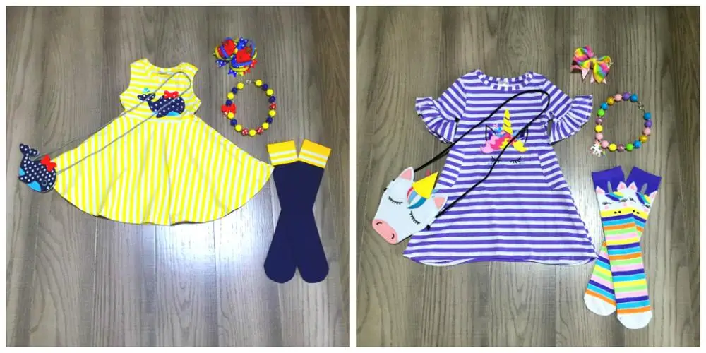 Весенне летняя одежда для малышей Платье в полоску из хлопка с изображением