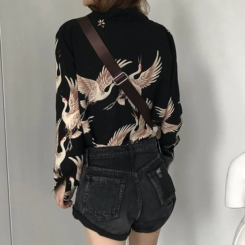 В винтажном стиле С принтом Модные женские блузки 2021 рубашки с длинными рукавами