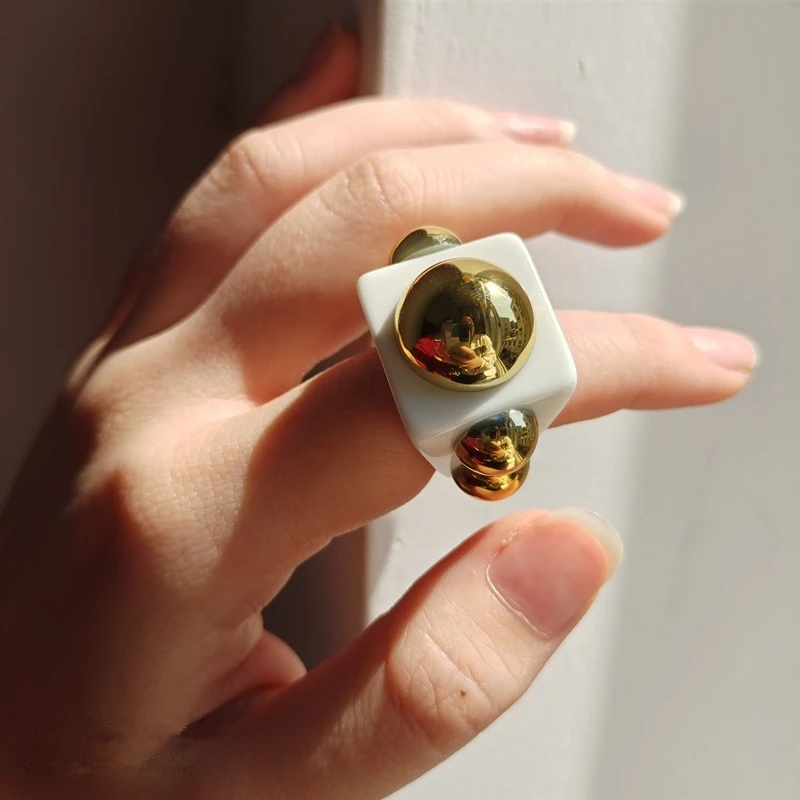 

Transparent Resin Acrylic Geometric Square Ring Colorful Cartoon Love Flower for Women Girls Jewelry Gifts HUANZHI 2021