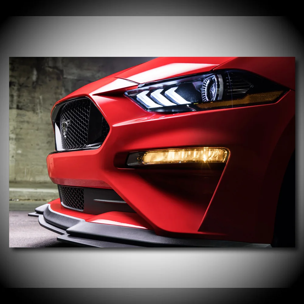 

Настенная картина с изображением мышечной машины, Красного автомобиля Mustang GT, шелковая Картина на холсте, плакаты и принты, Современное укра...