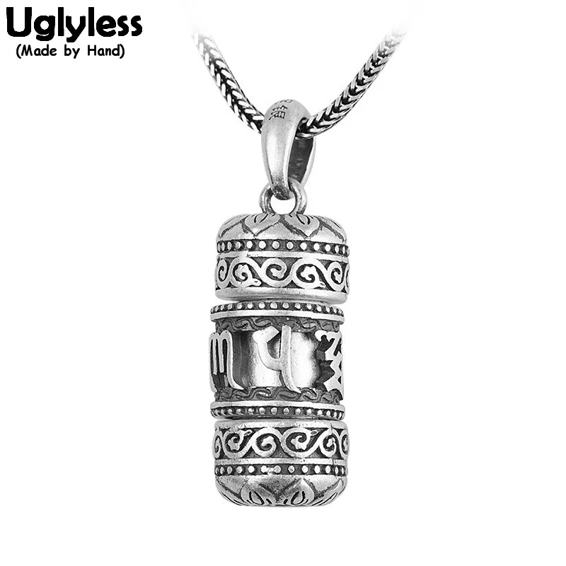 

Uglyless Real 990 Full Silver Open Box Pendants for Men Six-word Mantra Buddhistic Necklaces NO Chains Thai Silver Jewelry P1138