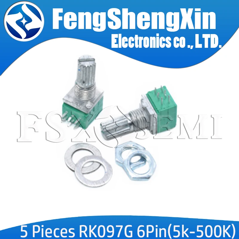 10 шт./лот RK097G 6Pin 5 к 10 к 20 к 50 к 100 к B5K с переключателем аудио вала 15 мм усилитель потенциометра уплотнения