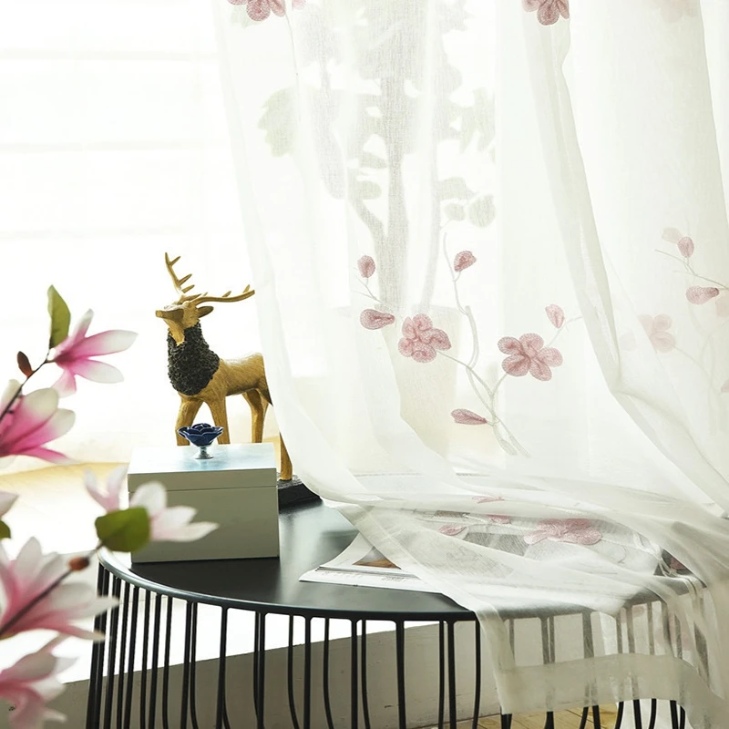 Розовый цветочный занавеска из тюли с вышивкой для гостиной девочек Спальня окна
