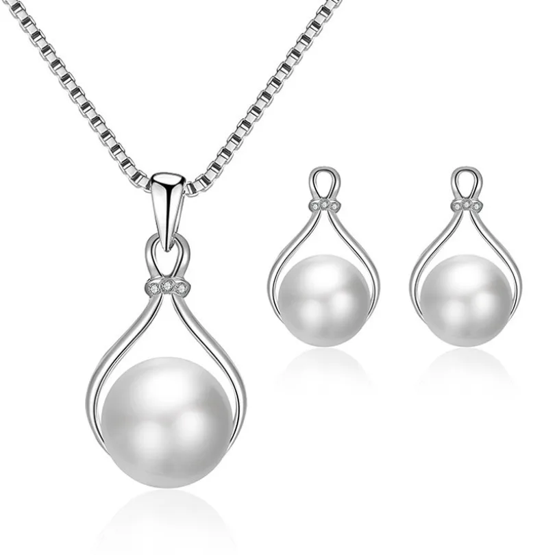 

sale for set Fashion Jewelry Pearl necklace and earrings New O-chain bride Pendant clavicle Chain Women Necklace Length 45CM