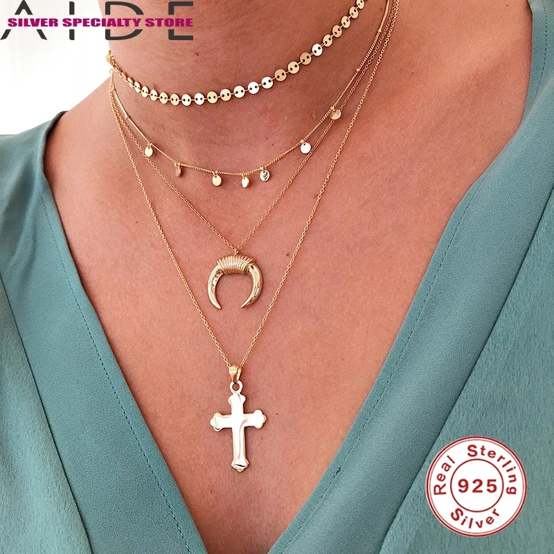 

AIDE Simple Clavicle Chain 925 Sterling Silver Necklaces For Women Fine Jewelry Chain Choker Necklace Collares Bijoux Collars