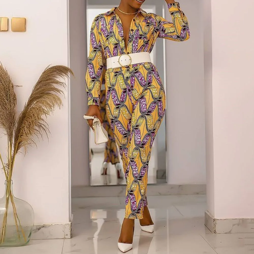 

Women Jumpsuit Slim Fashion High Waist Print Jumpsuits Office Ladies Work Wear 2021 Spring African Plus Size Female