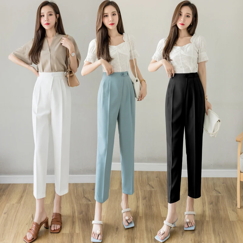

Limiguyue Straight Large Size Casual Solid Wide Leg Trousers suit pants chic harem OL Solid High Quality Pants Streetwear K1425