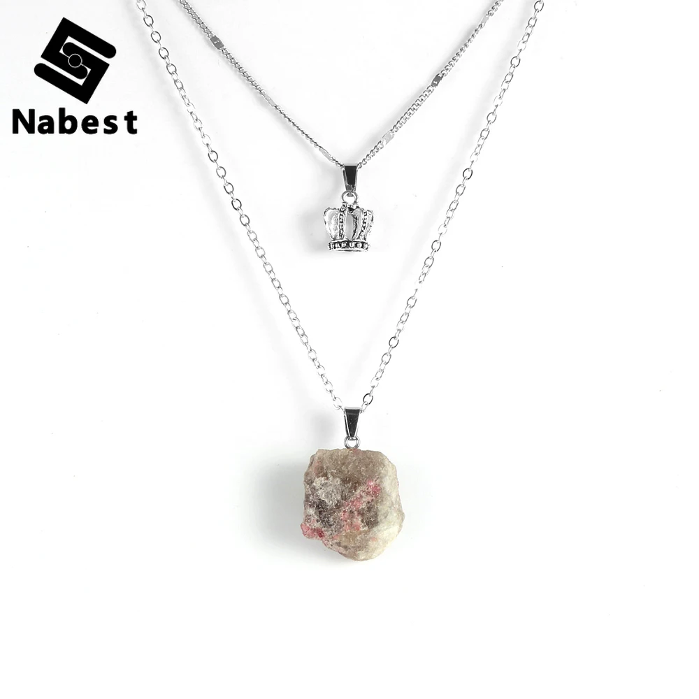 Женское ожерелье с подвеской из турмалина натуральным камнем двухслойная