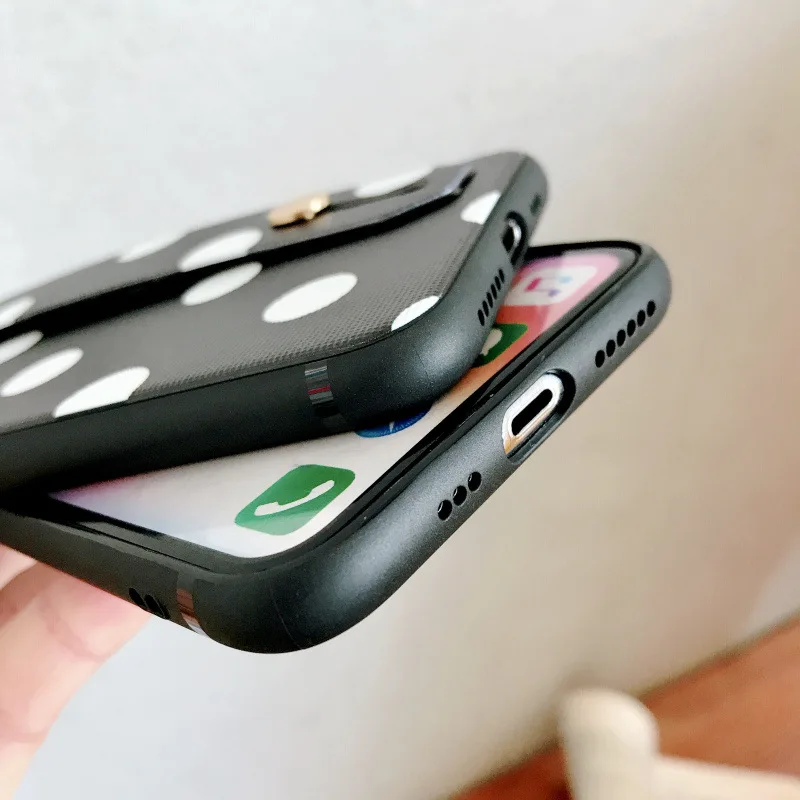 Винтажный чехол в горошек с ремешком на запястье для iPhone 7 силиконовый мягкий