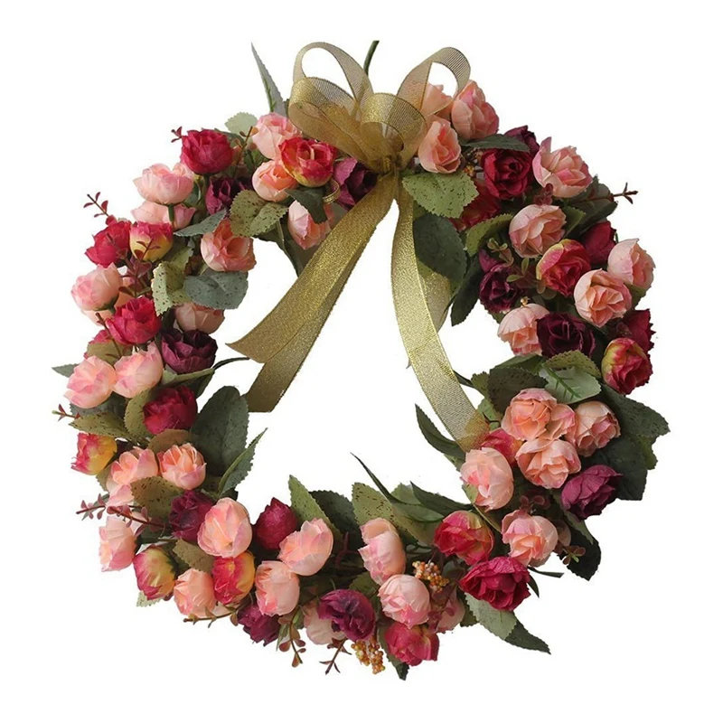 

Artificial Rose Flower Wreath with Green Leaf, for Front Door Wall Window Wedding Party Farmhouse Garden Home Decor