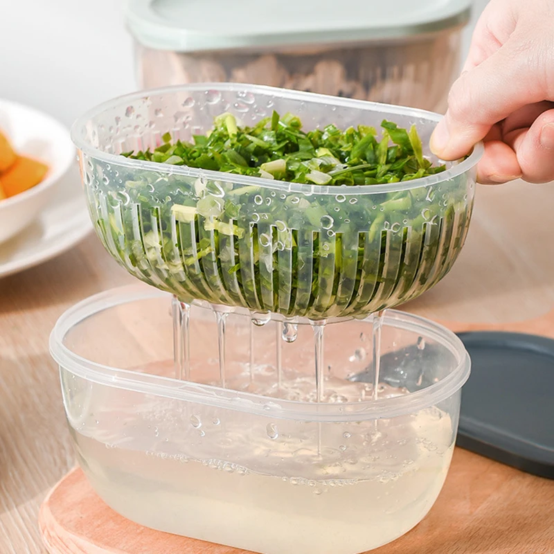 

Drain Basket Kitchen Double-layer Plastic Sealed Fresh-keeping Box Draining Vegetables Fruit Basket Washing Basket Drain Rack
