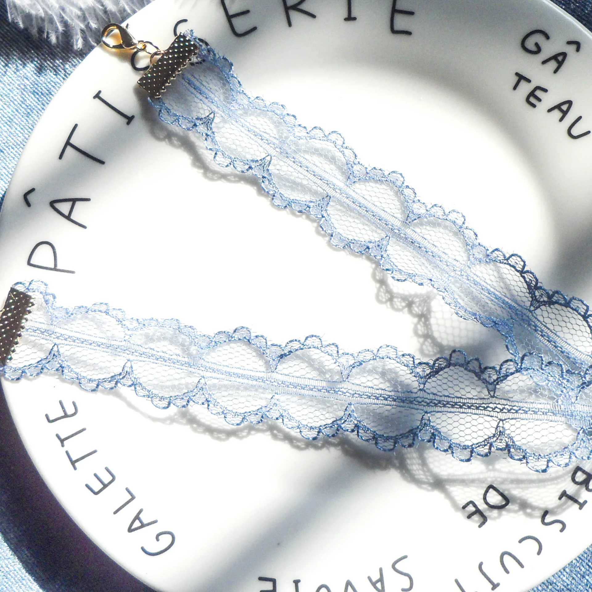 Япония и Южная Kpop Новое синее кружевное бархатное волнистое ожерелье короткая