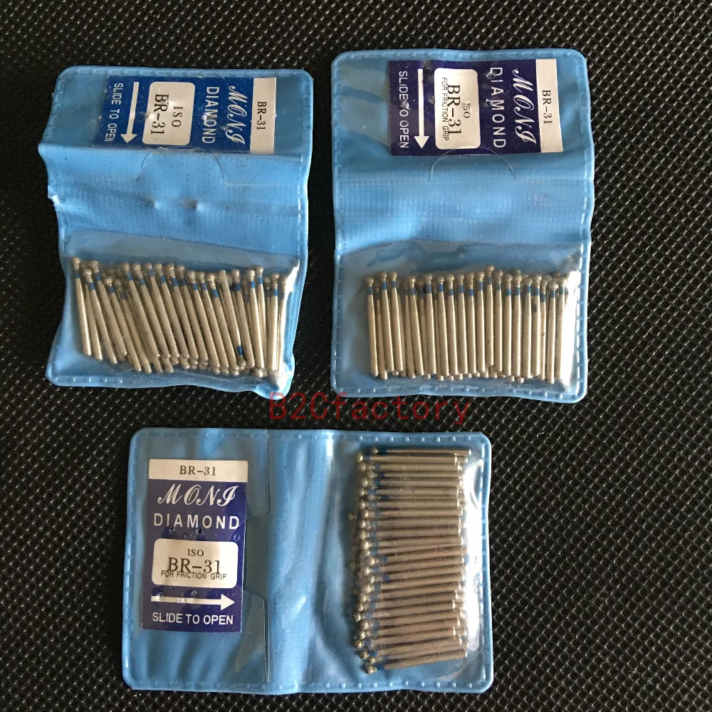 Диамантовые буры для зубов BR серии шарообразной формы, 150 штук в 3 мешках, высокоскоростные сверла для ручных инструментов с щетками.