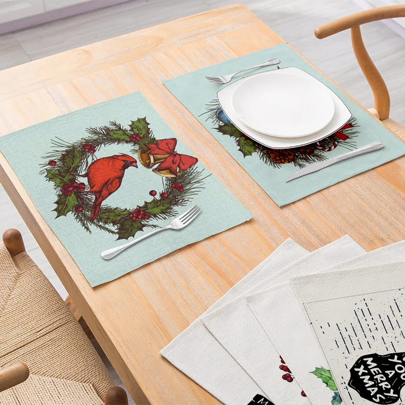 

Merry Christmas Linen Placemat Christmas Decorations for Home Tableware Pad Mat Xmas Kitchen Decor New Year 2022 Navidad Natal