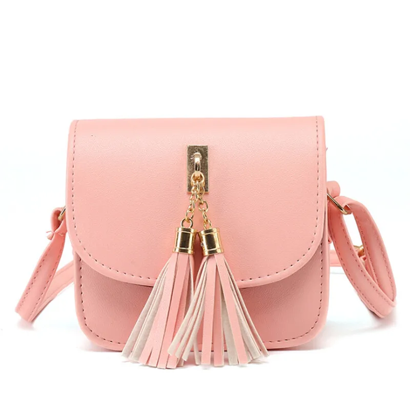 

Girl Leather Handbags Female Cross-body Shoulder Bag Women Candy Color Tassel Messenger Bags Fashion Girls Small Chains Bag