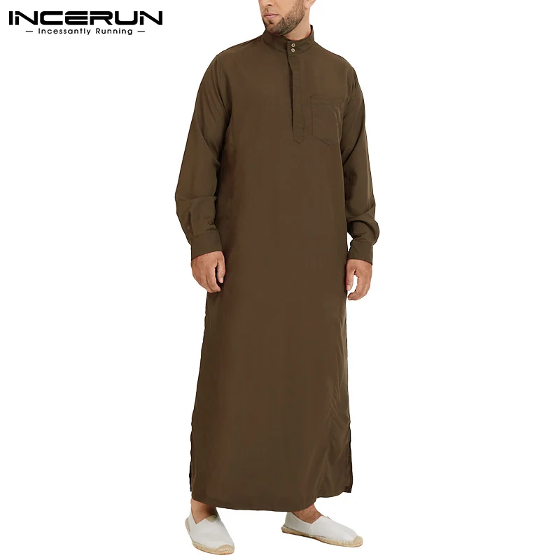Мужской мусульманский исламский кафтан INCERUN, арабский винтажный халат с длинным рукавом, свободный халат, Дубай, Саудовский Арабский кафтан...