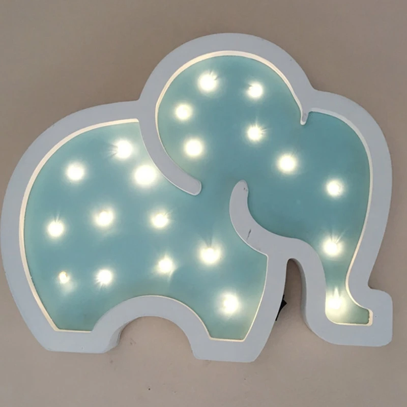 Cute Wooden Elephant Shaped LED Light Creative Wall Hanging Ornaments Night Lamp Children's Room Bedside Home Decoration Li | Лампы и
