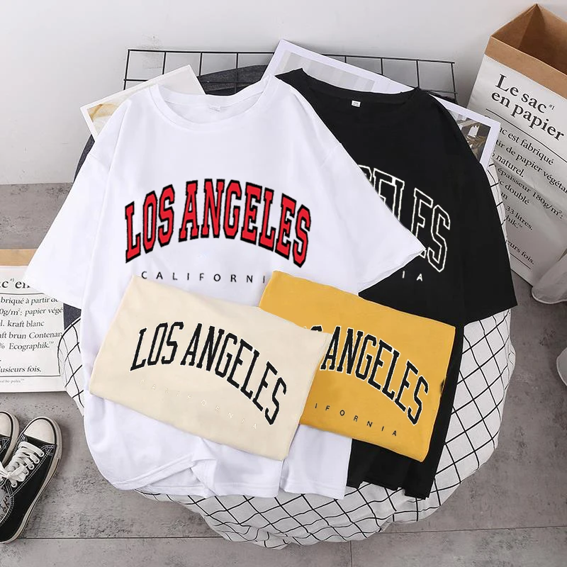 

Los Angeles letters Summer Short-Sleeved women's T-shirt loose Harajuku American print album chic Ulzzang casual women's clothin