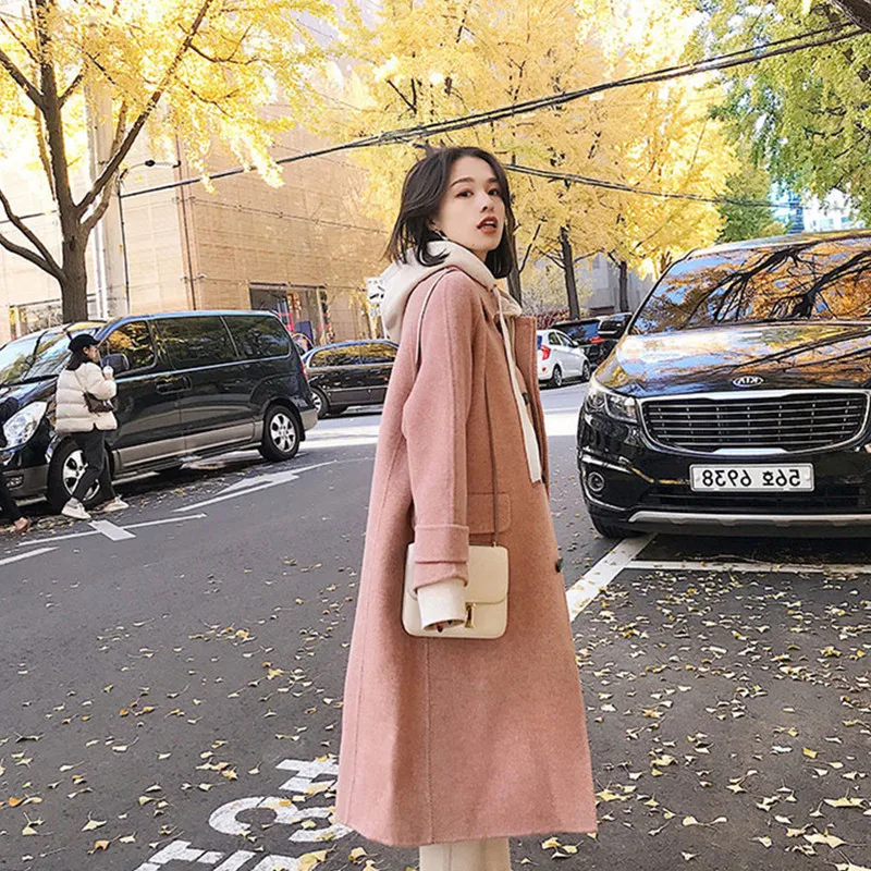 

Leiouna Casual Long Full Slim A-line Solid Fashion Autumn Coat Women Medium Pink Korean Style Pink Coats Women Winter Outerwear