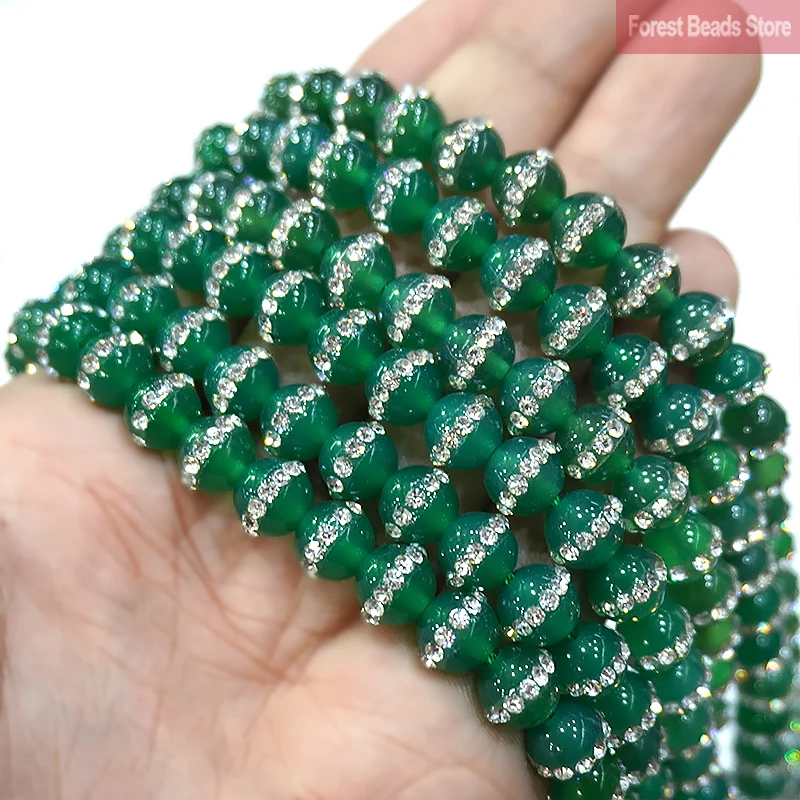 Кольца Бриллианты гладкий зеленый агат Круглые бусины из натурального камня для