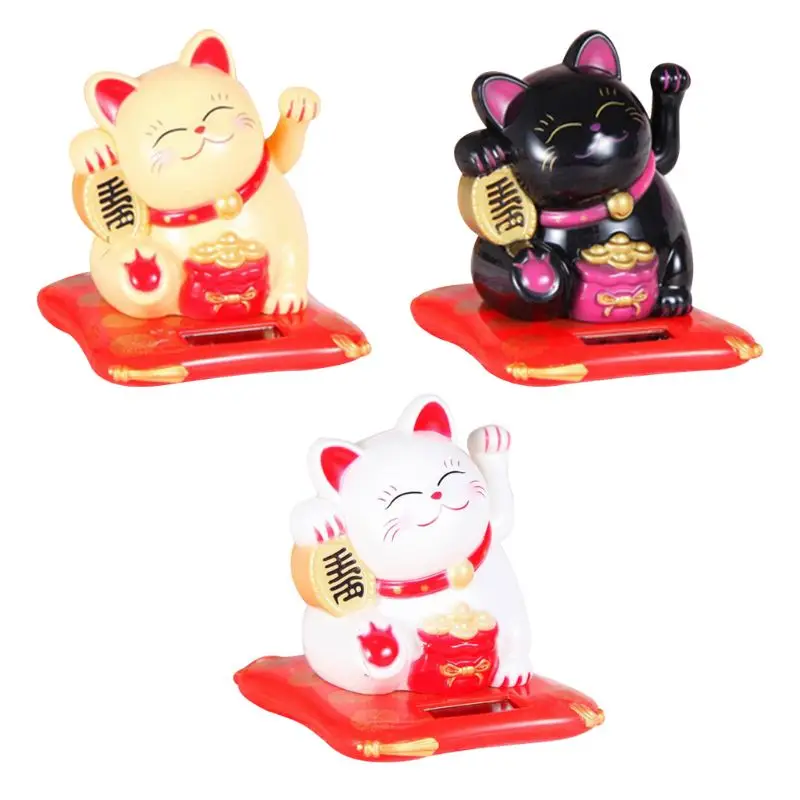 Черный/белый на солнечных батареях Maneki Neko приветствие удача кошка счастливчик для дома автомобиль Отель Ресторан Декор Ремесло