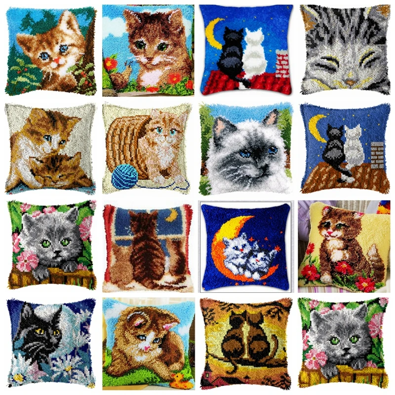 

Cartoon Cat Series Latch Hook Rug Kits Foamiran For Needlework Knitting Carpet Embroidery Pillow Set Cross Stitch Kit Smyrna DIY