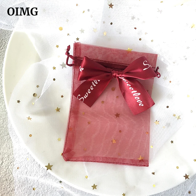 

9x12 Red Butterfly Knot Colorful Organza Drawable Bags Gift Pouches Wedding Candy Packaging Decoration Bags Christmas Party 1pcs