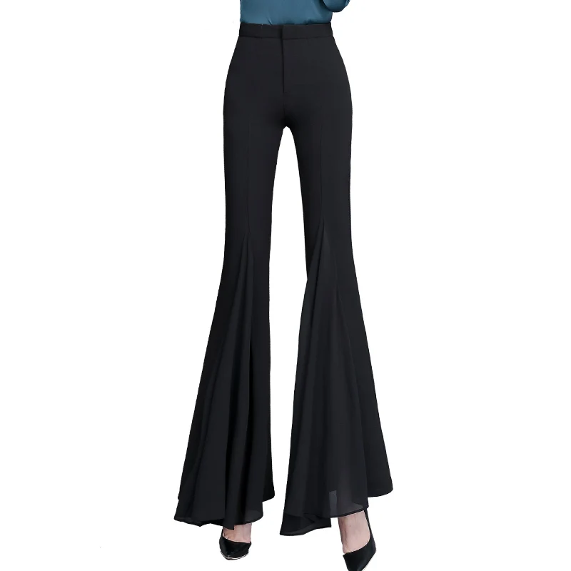 

Pants Women Fashion Black White Trousers Summer Chiffon Sexy Bodycon Pants High Waisted Flare Pants Womens Bell-bottoms Pants