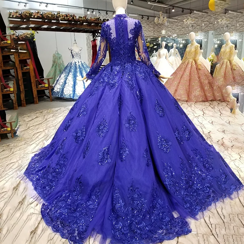 LS324771 синее мусульманское puffy vintage вечернее платье для матерей невесты с длинными