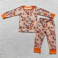 wholesale fall outfit toddler underwear children baby girl boy halloween clothing set pumpkin orange cartoon shirt pants pajamas